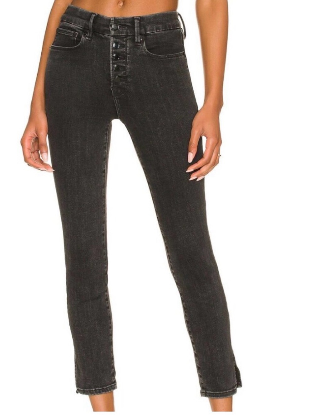 Good American Black Button-Fly Skinny Jeans Size 26